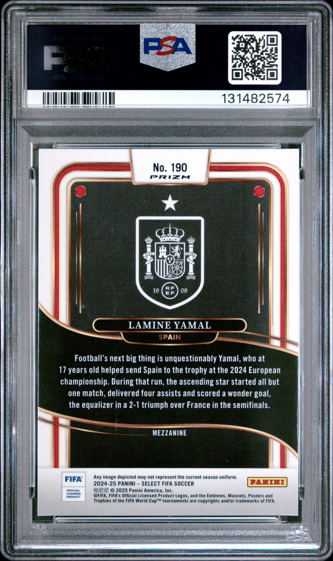 2024-25 Panini Select Fifa Lamine Yamal #190 (Purple Mojo) Mint 9 back