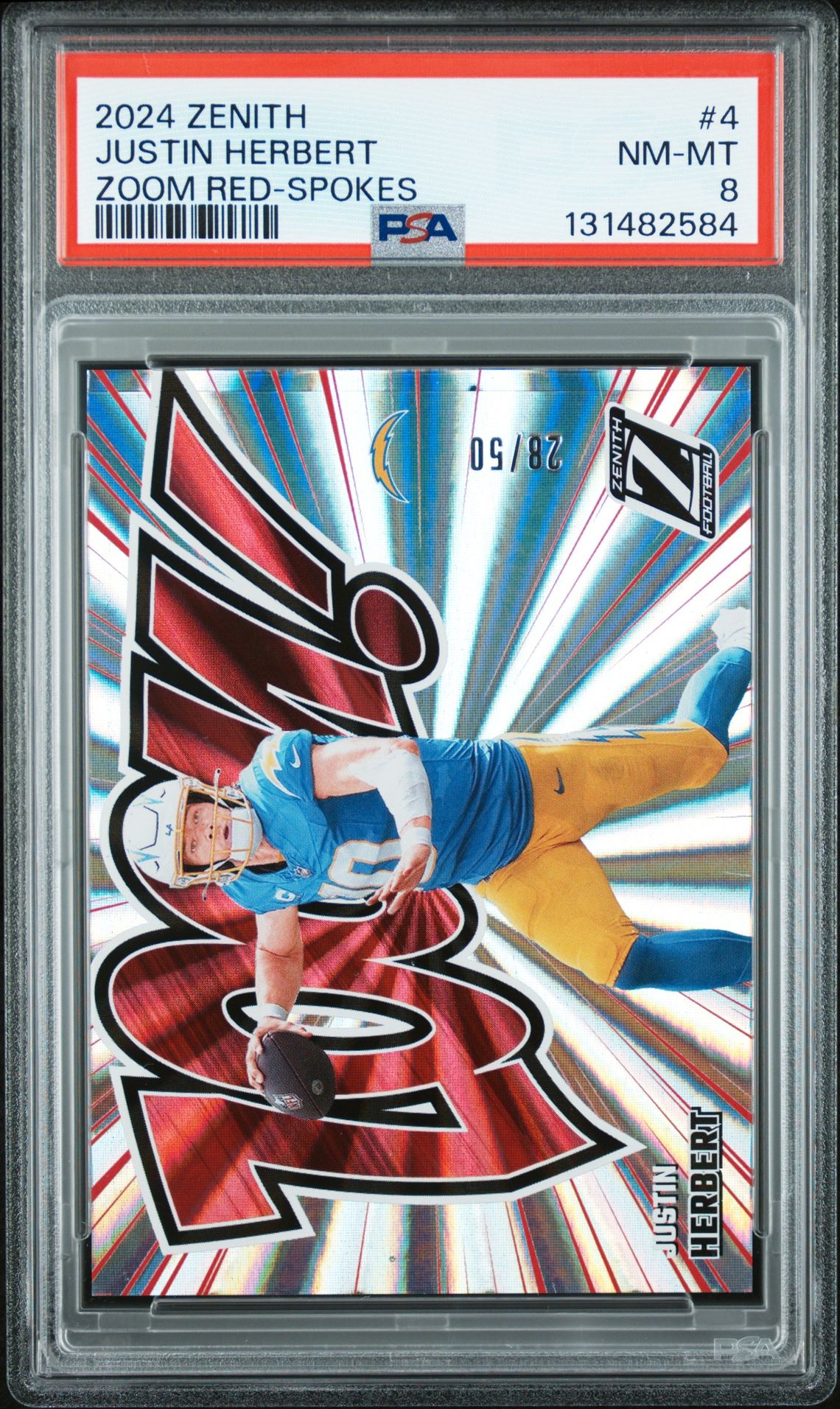 2024 Panini Zenith Zoom Red Justin Herbert #4 (Zoom Red-Spokes) Nm-Mt 8 front