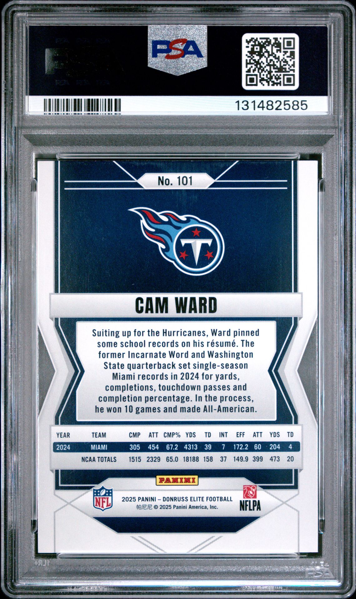 2025 Panini Donruss Elite Cam Ward #101 (Pink) Mint 9 back