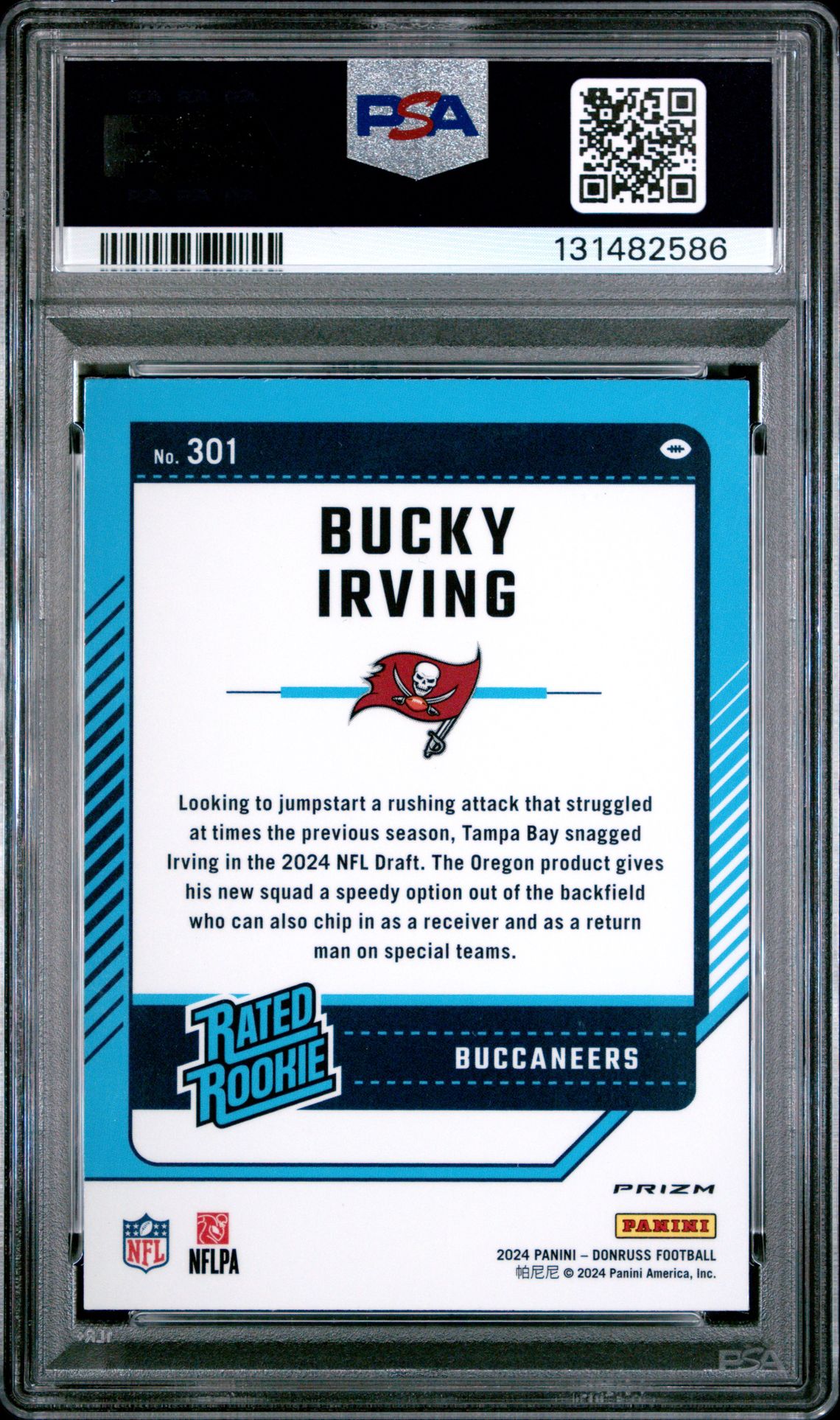 2024 Panini Donruss Bucky Irving #301 (Optic Preview-Red Wave) Mint 9 back
