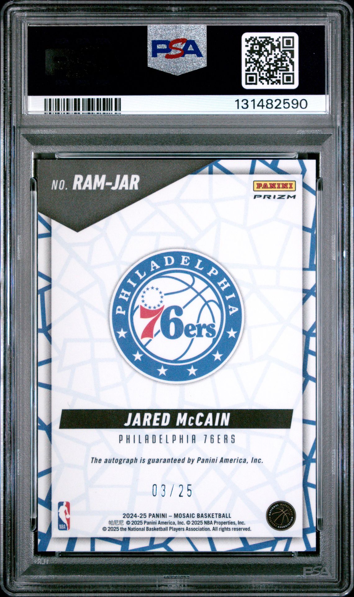 2024 Panini Mosaic Rookie Autographs Mosaic Jared Mccain #Ramjar (Rk Au Msc-Spectris Blue Fotl) Gem Mt 10 back