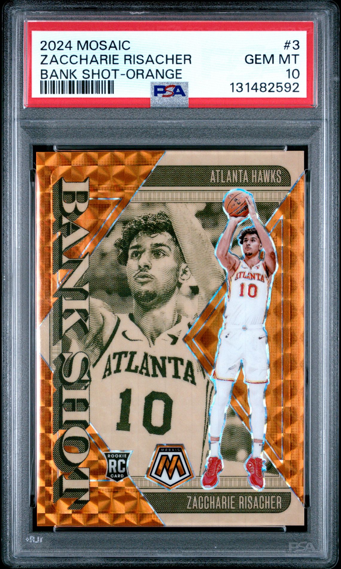 2024 Panini Mosaic Bank Shot Zaccharie Risacher #3 (Bank Shot-Orange) Gem Mt 10 front