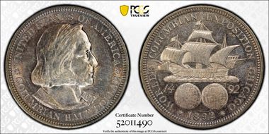 1892 50C Columbian AU58