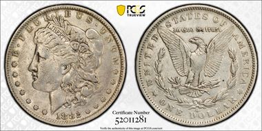 1882-O/S $1 VAM 4, O/S Recessed XF40