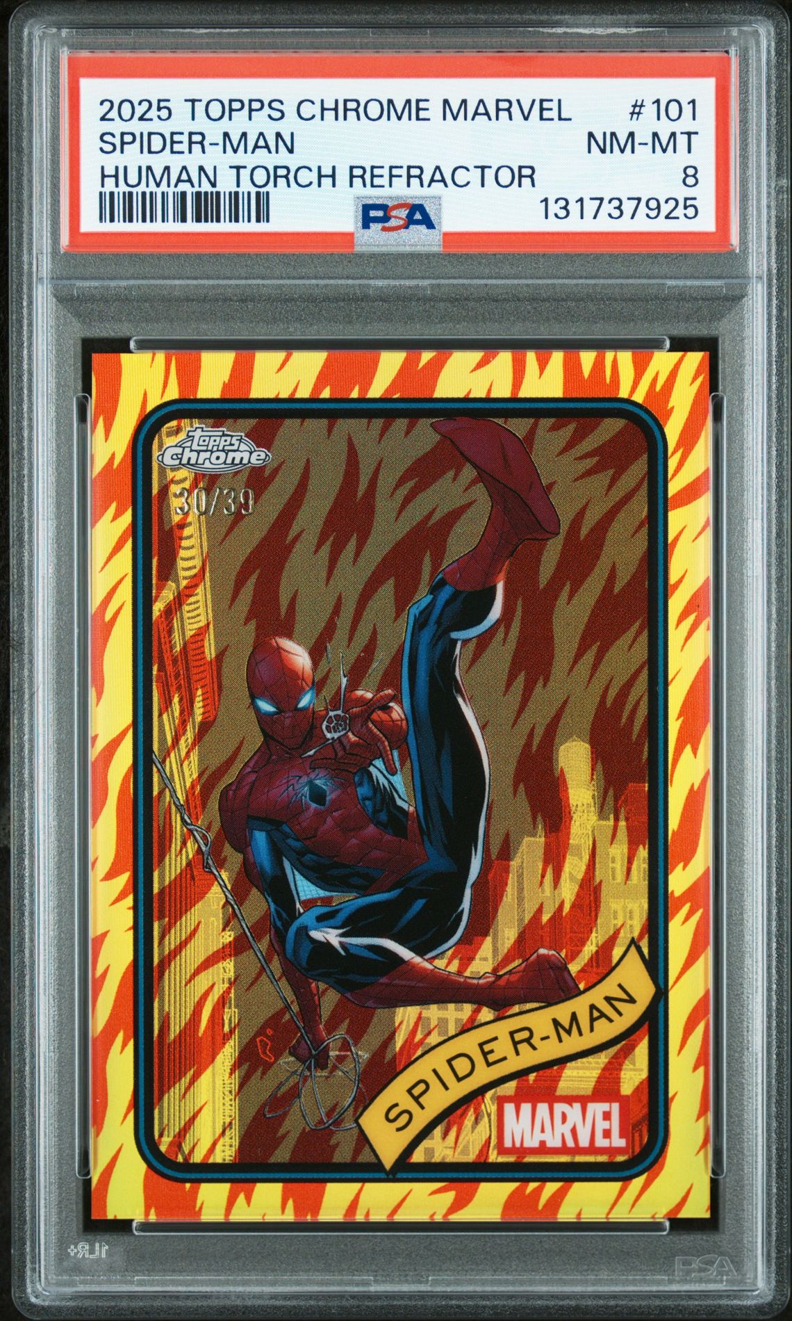 2025 Topps Chrome TOPPS CHROME MARVEL HUMAN TORCH REFRACTOR #101 Spider-Man front