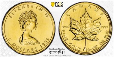 1985 $5 Maple Leaf/Au MS63