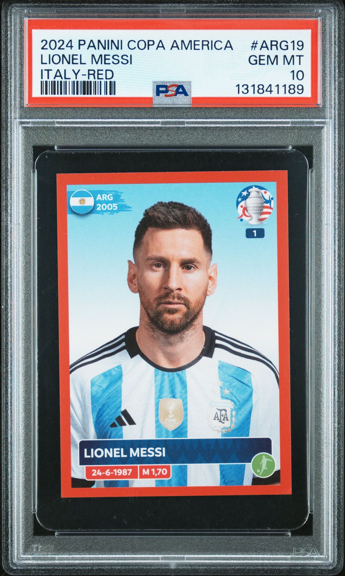 2024 Panini PANINI CONMEBOL COPA AMERICA 2024 ITALY-RED #ARG19 Lionel Messi front