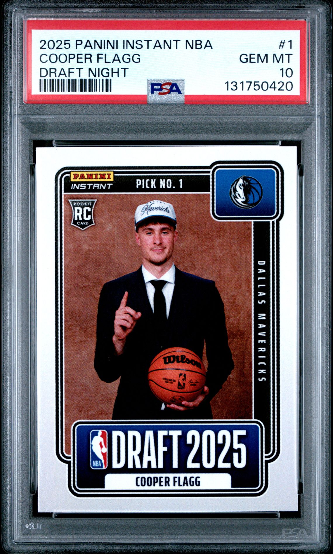 2025 Panini Instant Nba Draft Night Cooper Flagg #1 Gem Mt 10 front view - PSA graded GEM MT 10