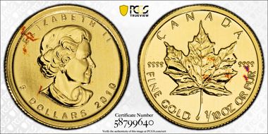 2010 $5 Maple Leaf Au MS68