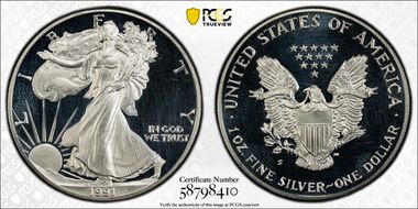 1991-S $1 Silver Eagle PR62DCAM