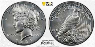 2021 $1 Peace Dollar 100th Anniversary MS70
