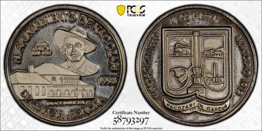 1993-LR Medal Nacozari Town Hall de Garcia Sonora Ag MS66