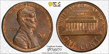 1982 1C Bronze, Small Date N1BN