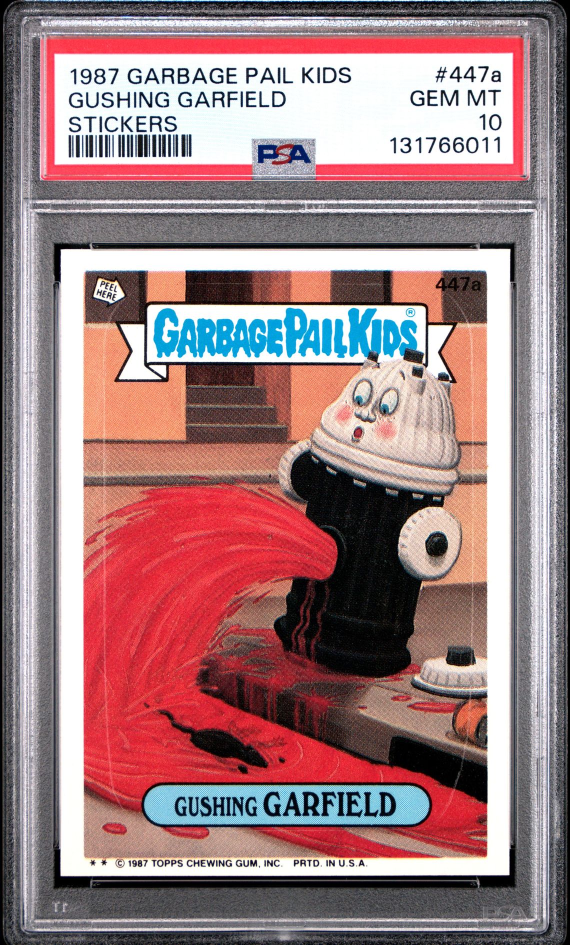 1987 Topps GARBAGE PAIL KIDS STICKERS #447A Gushing Garfield front