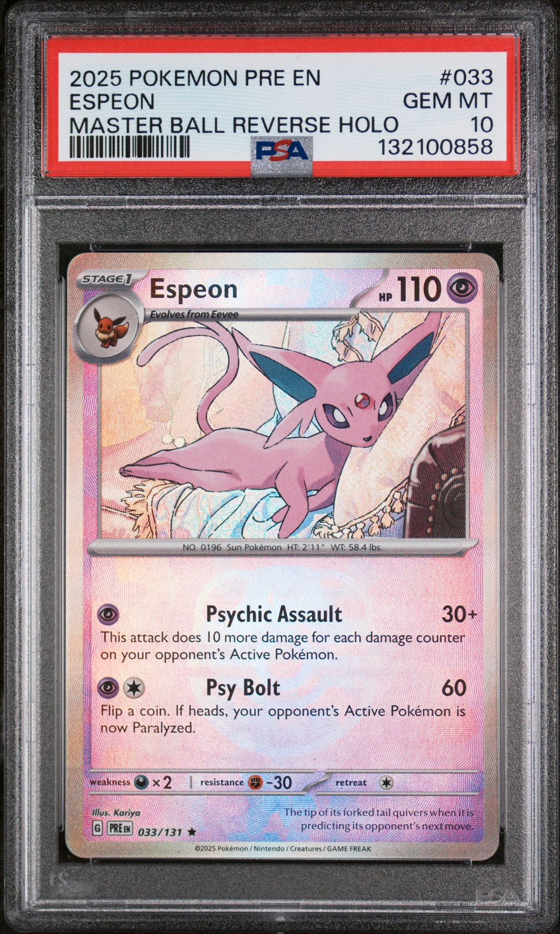 2025 Pokemon Prismatic Evolutions MASTER BALL REVERSE HOLO #033 Espeon front