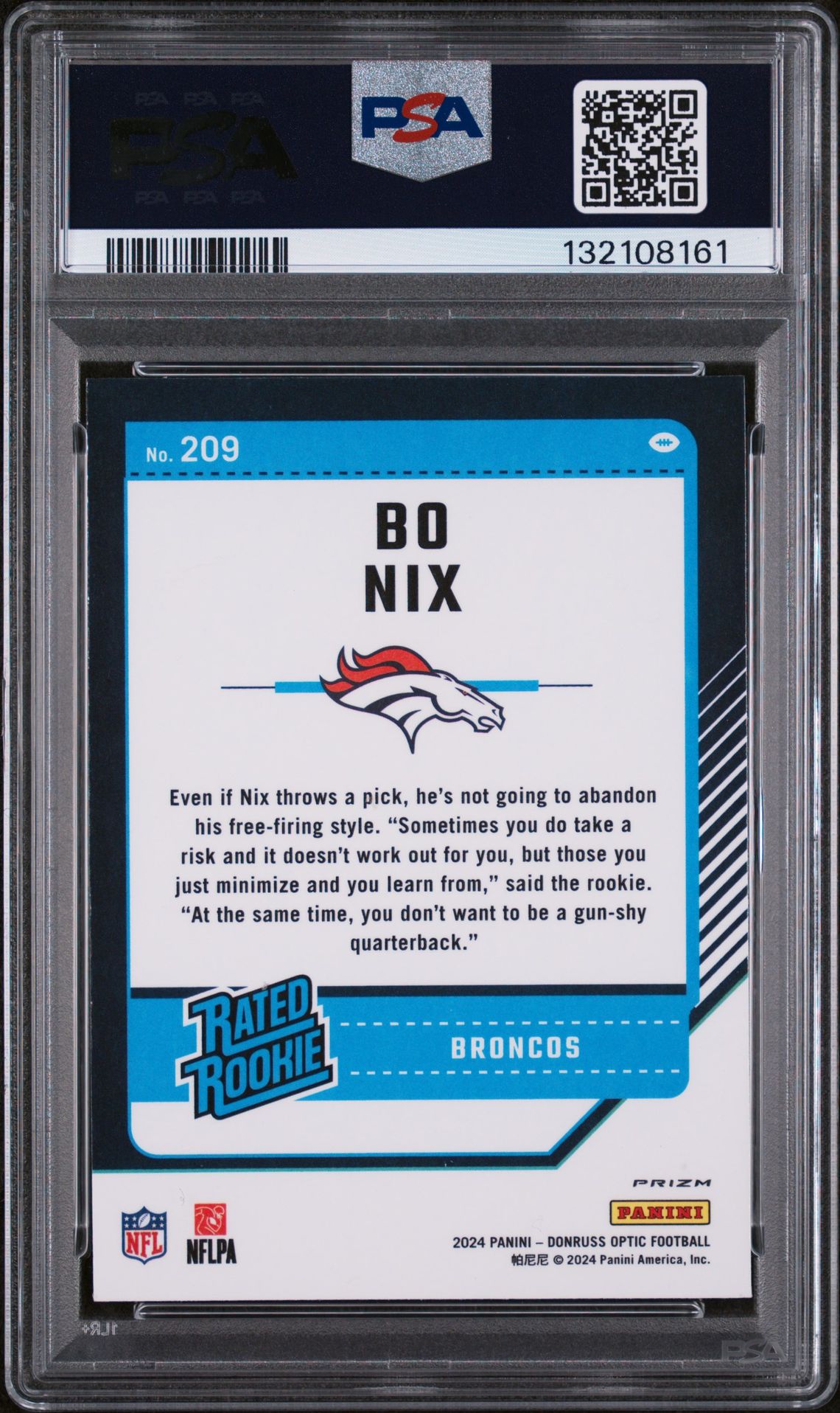 2024 Panini Donruss Optic Bo Nix #209 (Red Stars) Gem Mt 10 back