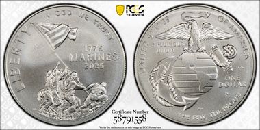 2025-P $1 USMC - 250th Anniversary MS70