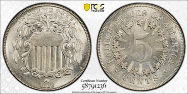 1866/1866 5C Rays, RPD, FS-901 Clashed Reverse Die MS64