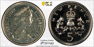 1971 5p S-D1 New Pence PR67