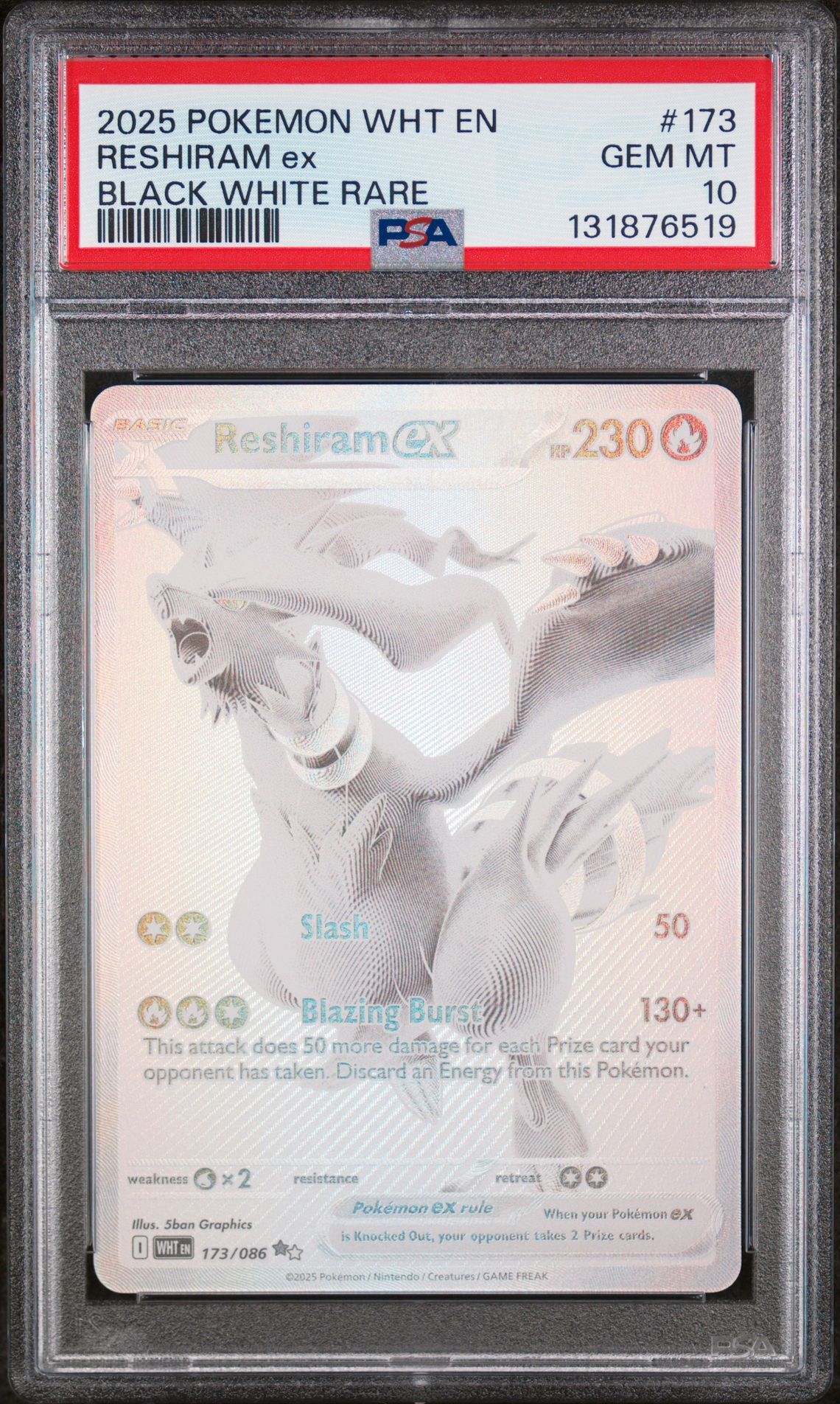 2025 Pokemon POKEMON WHT EN-WHITE FLARE BLACK WHITE RARE #173 Reshiram Ex front