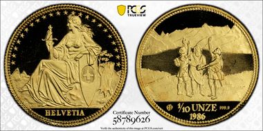 1986 AH 1/10 Unze Rutli Eternal Pact PR69DCAM