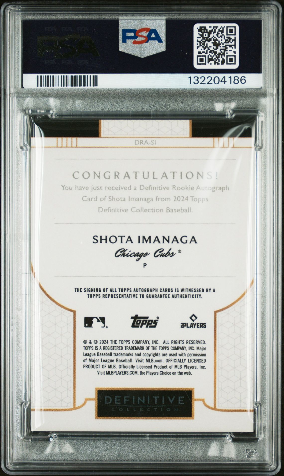 2024 Topps Definitive Collection Definitive Rookie Autographs Shota Imanaga #Drasi (Def Rk Autograph-Orange) Mint 9 back