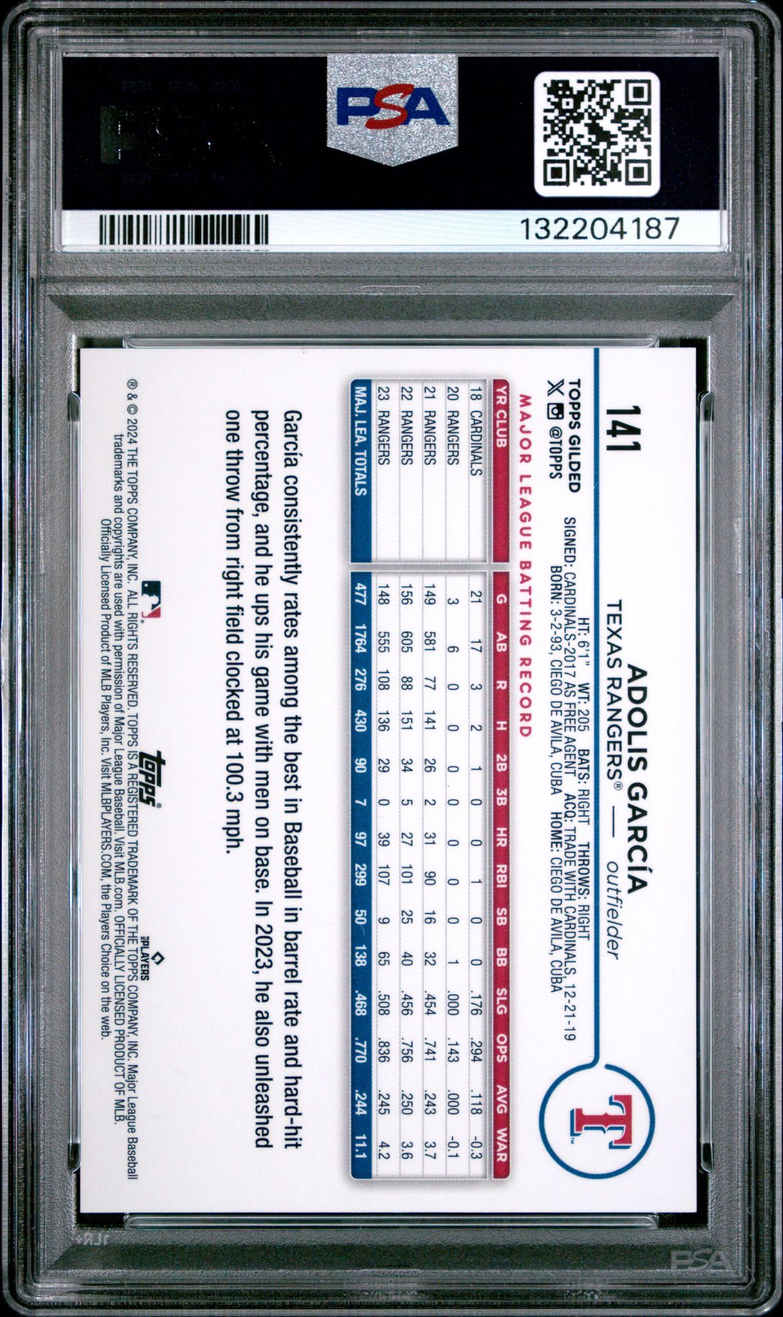 2024 Topps Gilded Collection Adolis Garcia #141 (Gold Lava) Gem Mt 10 back