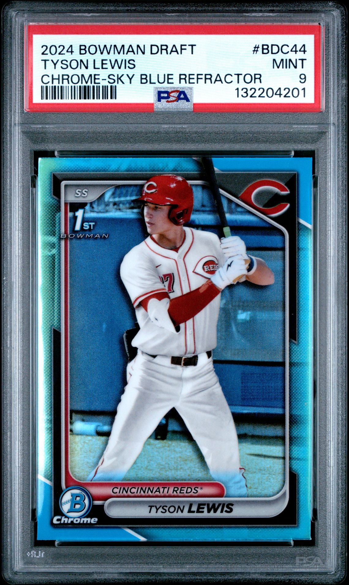 2024 Bowman Draft Tyson Lewis #Bdc44 (Chrome-Sky Blue Refractor) Mint 9 front