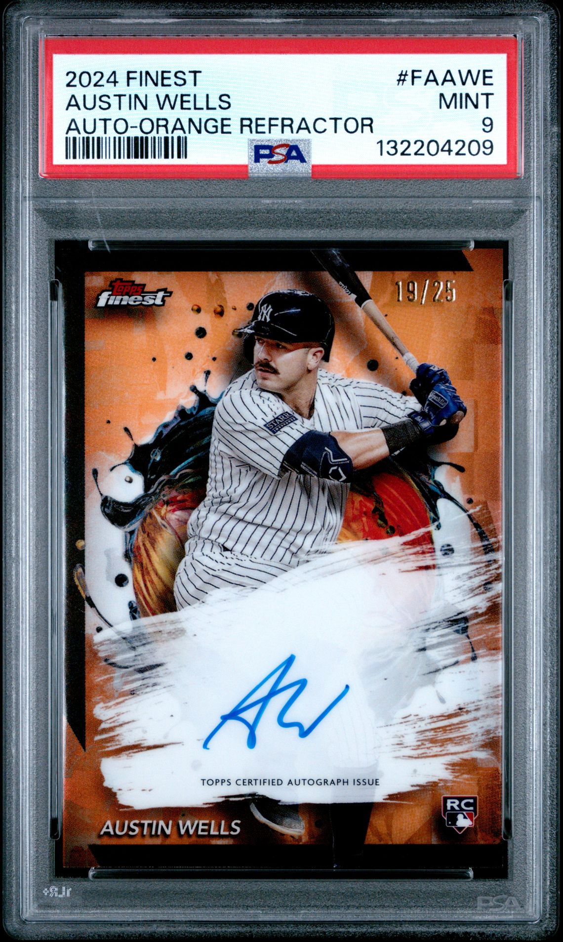 2024 Topps Finest Finest Autographs Austin Wells #Faawe (Auto-Orange Refractor) Mint 9 front