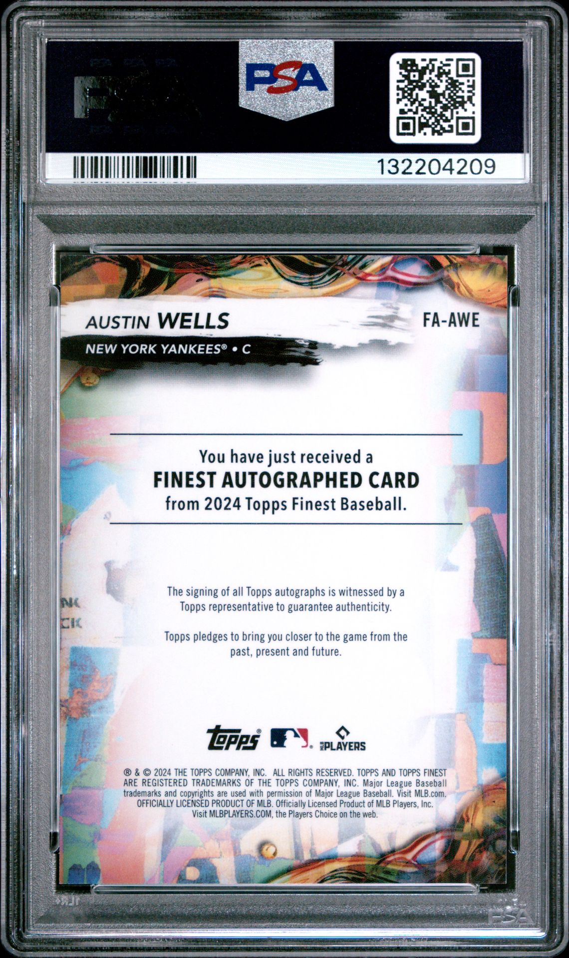 2024 Topps Finest Finest Autographs Austin Wells #Faawe (Auto-Orange Refractor) Mint 9 back
