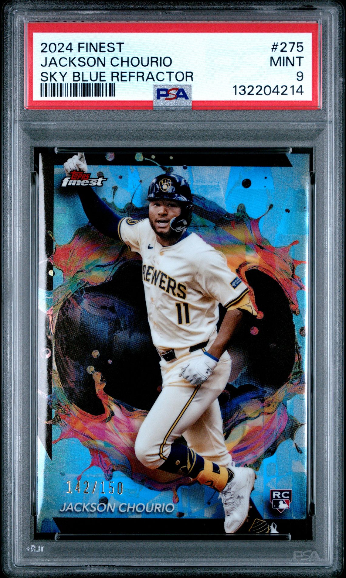2024 Topps Finest Jackson Chourio #275 (Sky Blue Refractor) Mint 9 front
