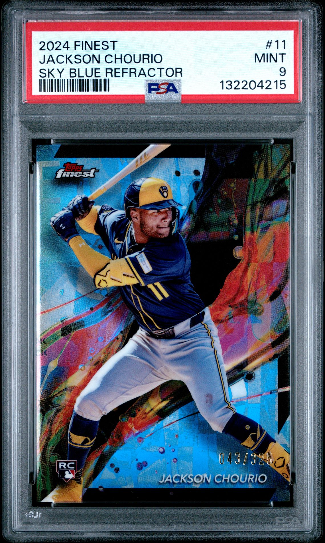 2024 Topps Finest Jackson Chourio #11 (Sky Blue Refractor) Mint 9 front