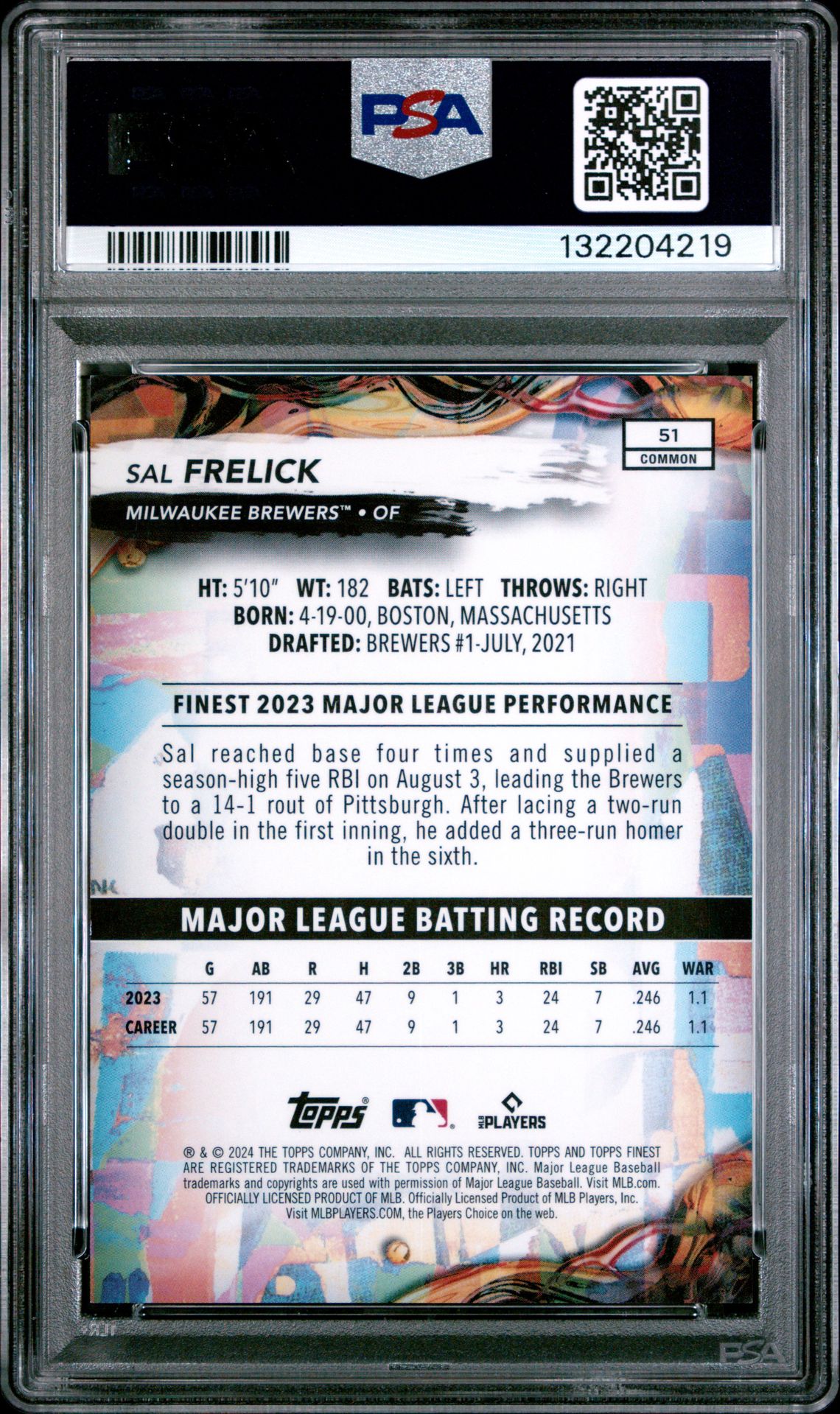 2024 Topps Finest Sal Frelick #51 (Black Refractor) Mint 9 back