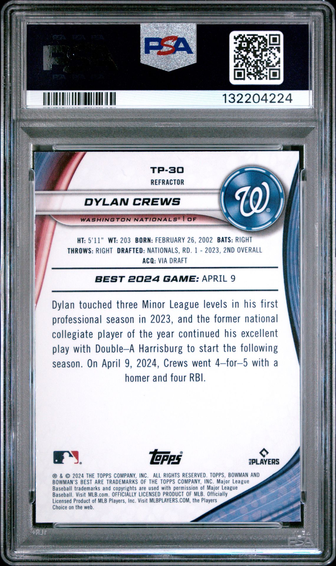 2024 Bowman's Best Top Prospects Dylan Crews #Tp30 (Top Prospects-Refractor) Mint 9 back