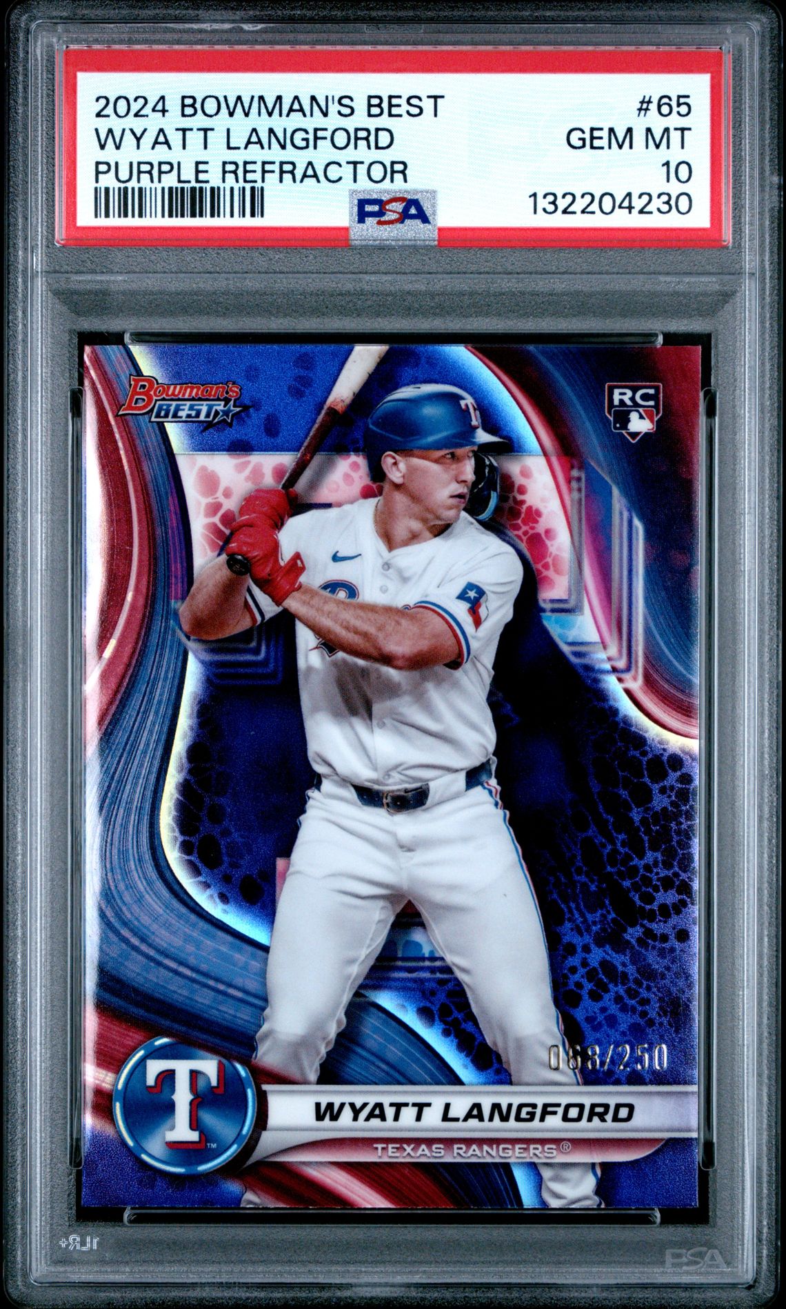 2024 Bowman's Best Wyatt Langford #65 (Purple Refractor) Gem Mt 10 front