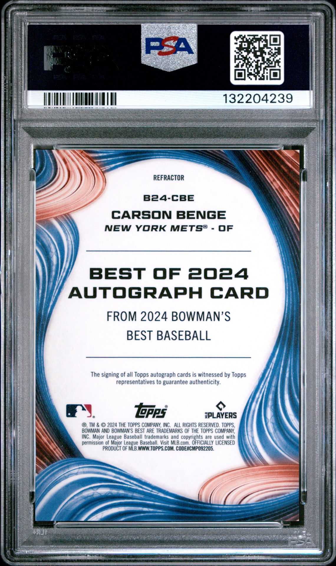 2024 Bowman's Best Best Of 2024 Autographs Carson Benge #B24Cbe (Best Of 2024 Auto-Refractor) Gem Mt 10 back
