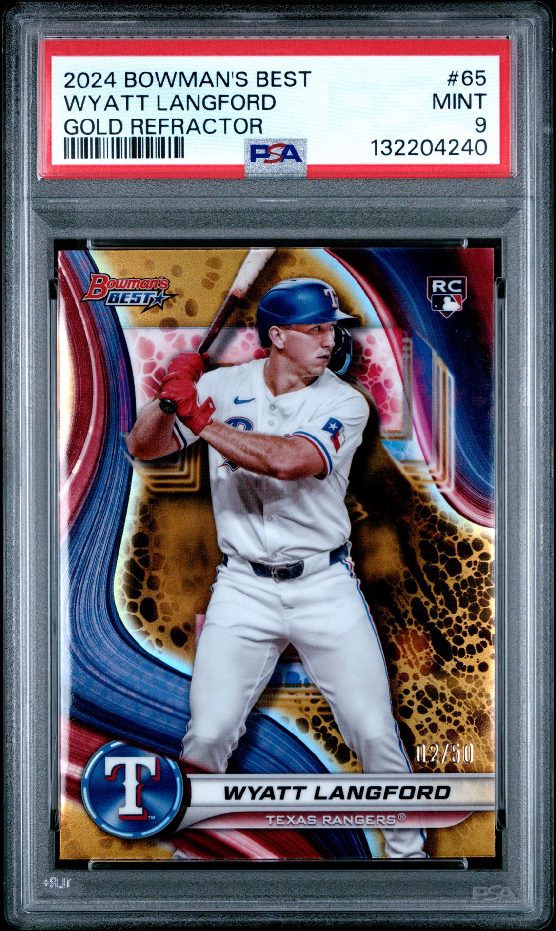 2024 Bowman's Best Wyatt Langford #65 (Gold Refractor) Mint 9 front