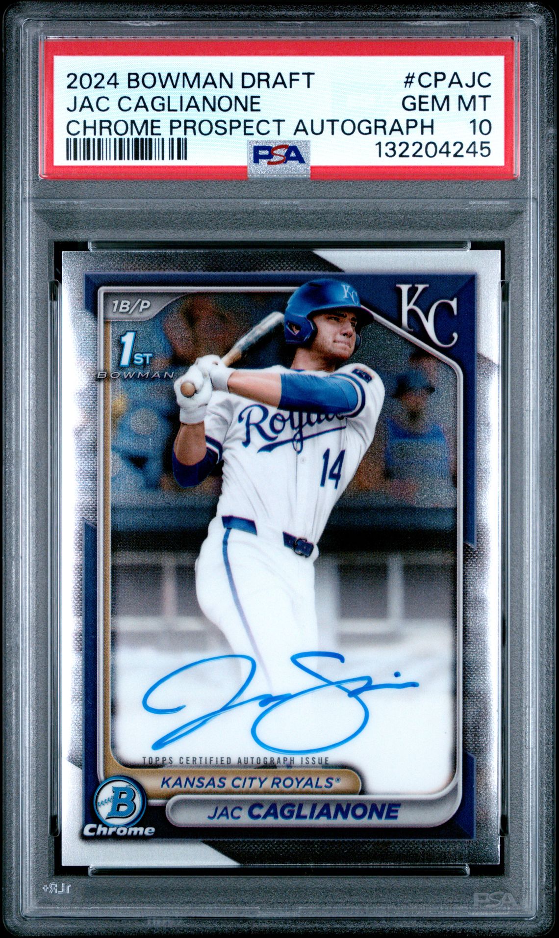 2024 Bowman Draft Chrome Prospect Autographs Jac Caglianone #Cpajc Gem Mt 10 front