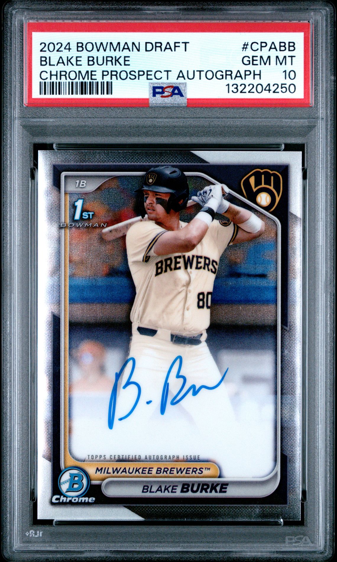 2024 Bowman Draft Chrome Prospect Autographs Blake Burke #Cpabb Gem Mt 10 front