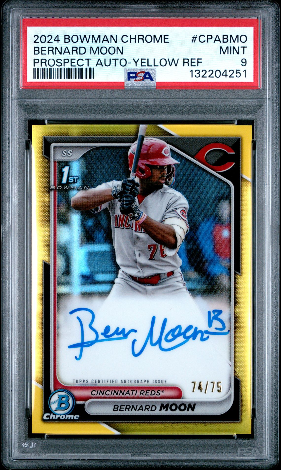 2024 Bowman Chrome Prospect Autographs Bernard Moon #Cpabmo (Prospect Auto-Yellow Ref) Mint 9 front
