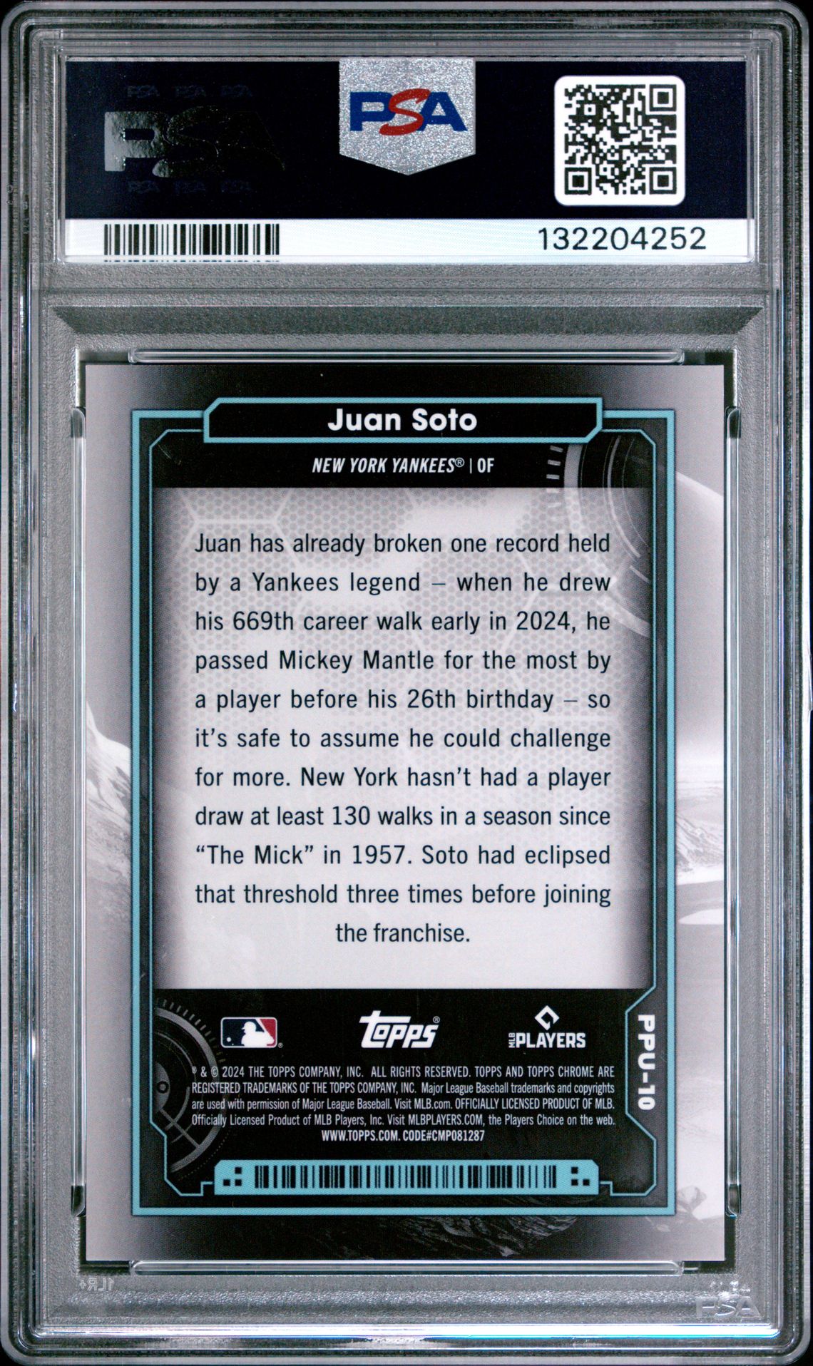 2024 Topps Chrome Cosmic Planetary Pursuit Juan Soto #10 (Planetary Pursuit-Uranus) Gem Mt 10 back