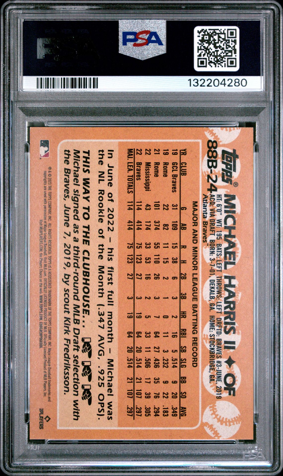 2023 Topps Baseball Japan Edition 1988 Topps Cherry Tree Variation Michael Harris Ii #88B24 (1988 Cherry Tree) Mint 9 back