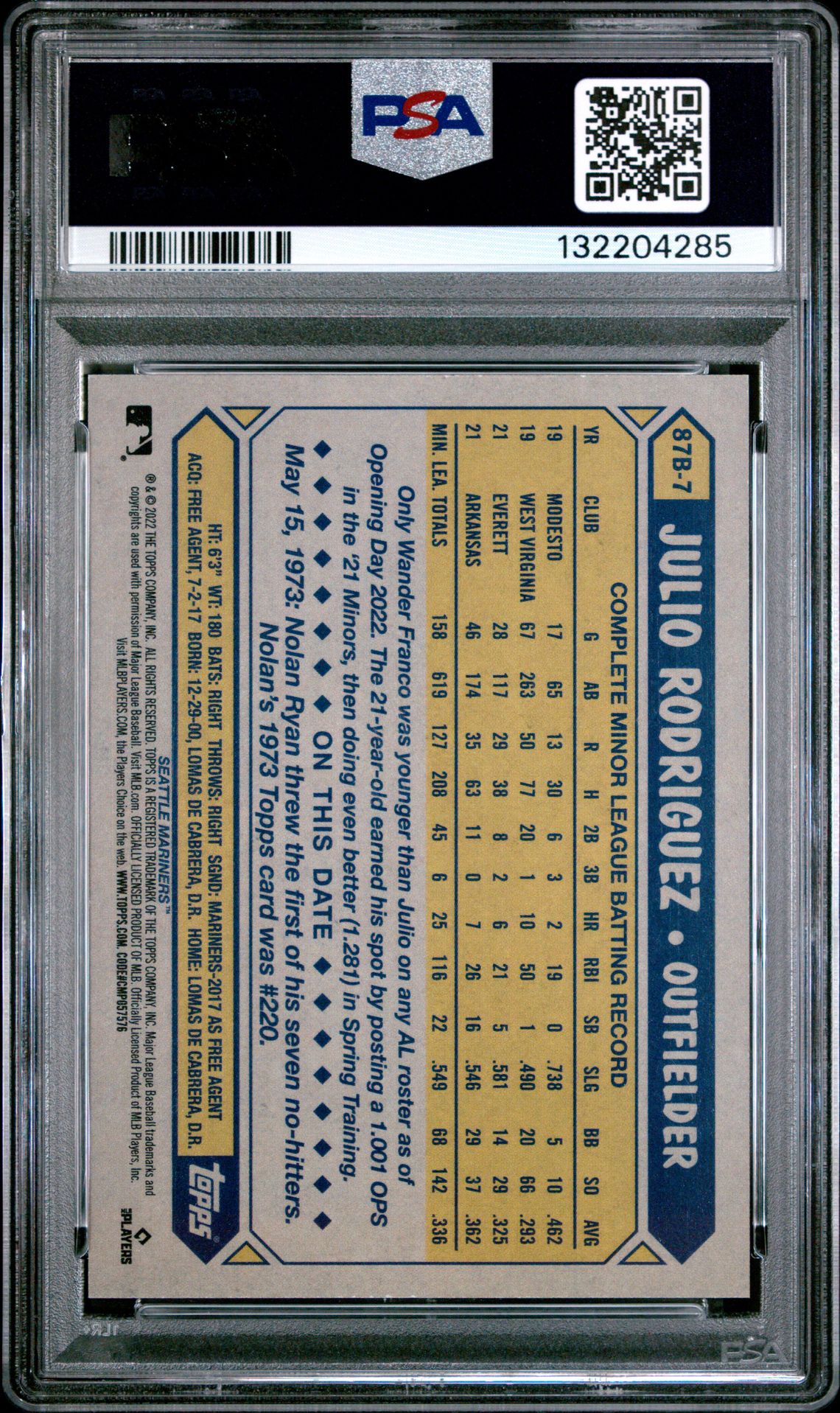 2022 Topps Japan Edition 1987 Topps Cherry Tree Variation Julio Rodriguez #7 ('87 Topps Cherry Tree Var.) Nm-Mt 8 back