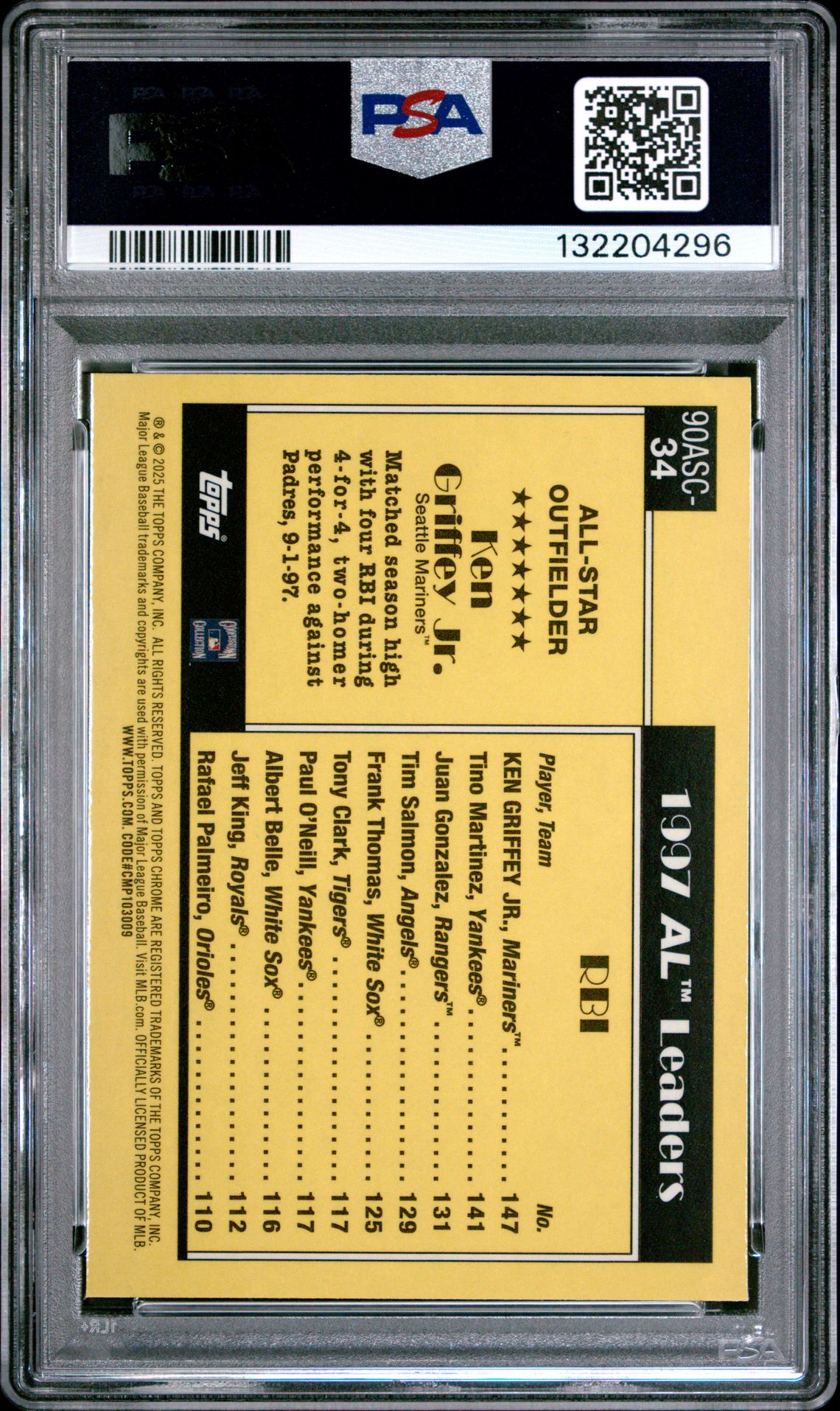 2025 Topps Silver Pack 1990 Chrome All Stars Ken Griffey Jr. #34 Gem Mt 10 back