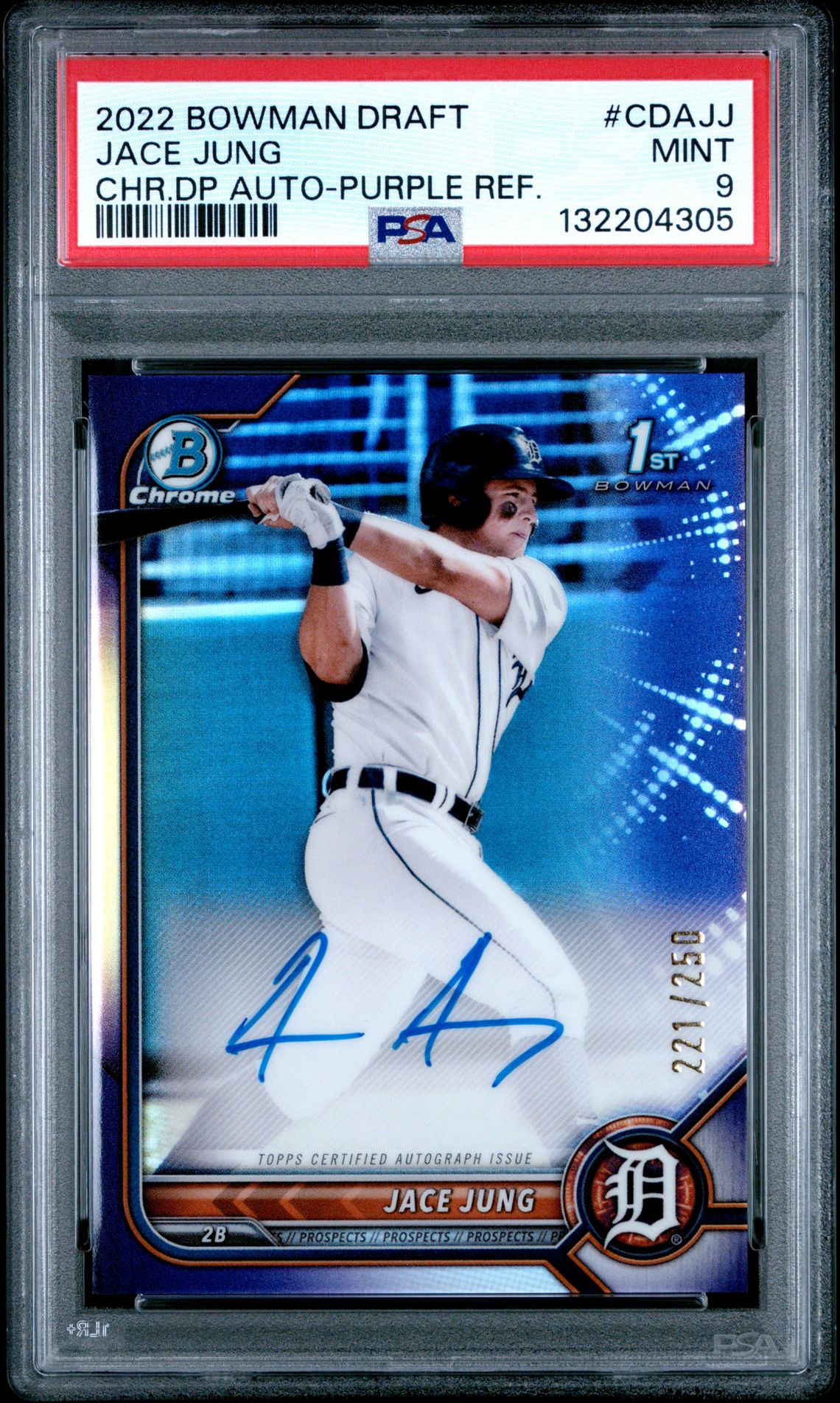 2022 Bowman Draft Chrome Draft Pick Autographs Jace Jung #Cdajj (Chr.dp Auto-Purple Ref.) Mint 9 front