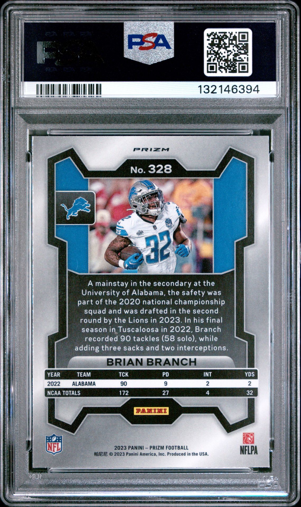 2023 Panini Prizm Brian Branch #328 (Disco Prizm) Mint 9 back