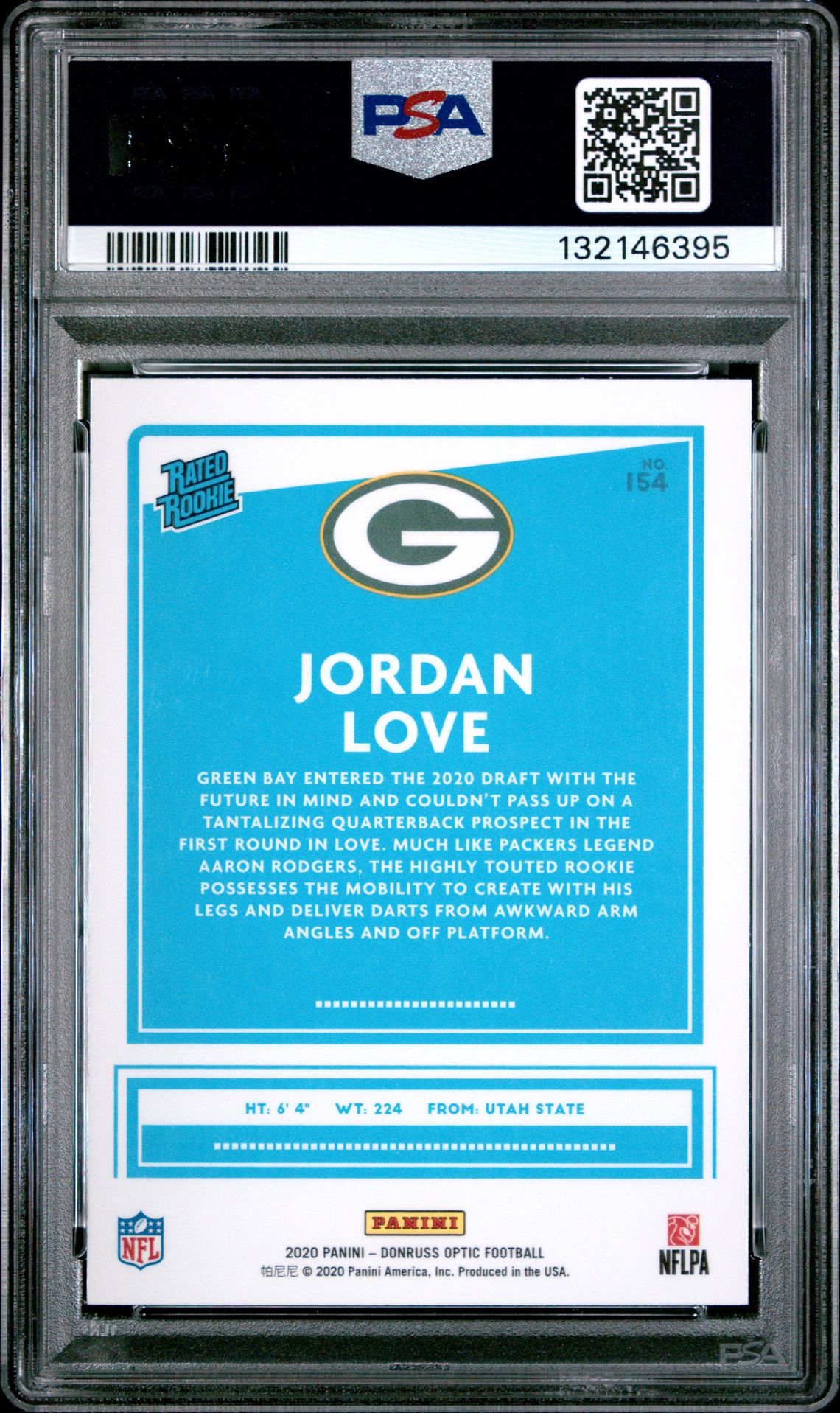 2020 Panini Donruss Optic Jordan Love #154 Gem Mt 10 back
