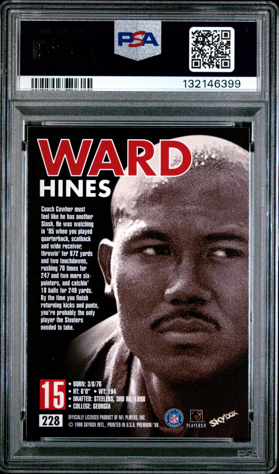 1998 Skybox Premium Hines Ward #228 Mint 9 back