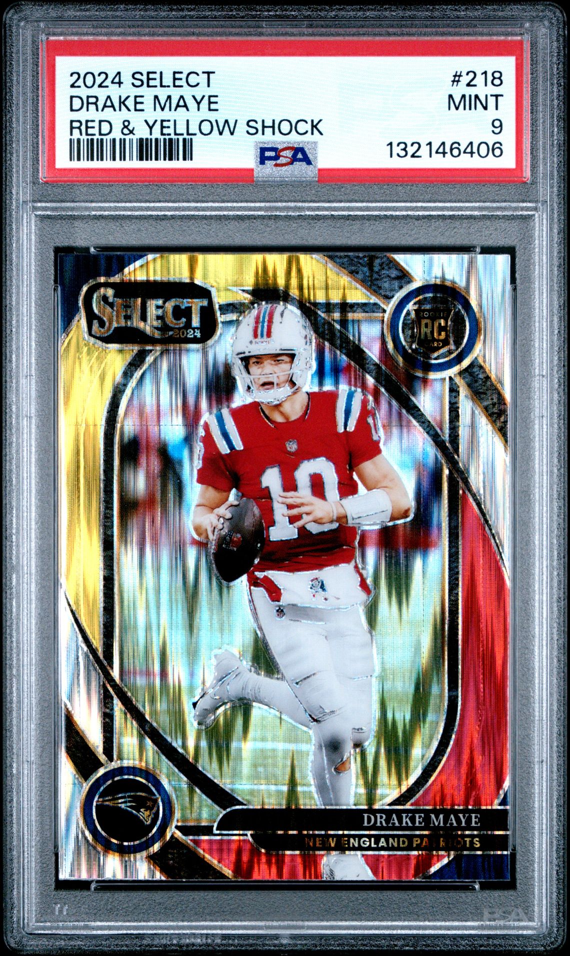 2024 Panini Select Drake Maye #218 (Red & Yellow Shock) Mint 9 front