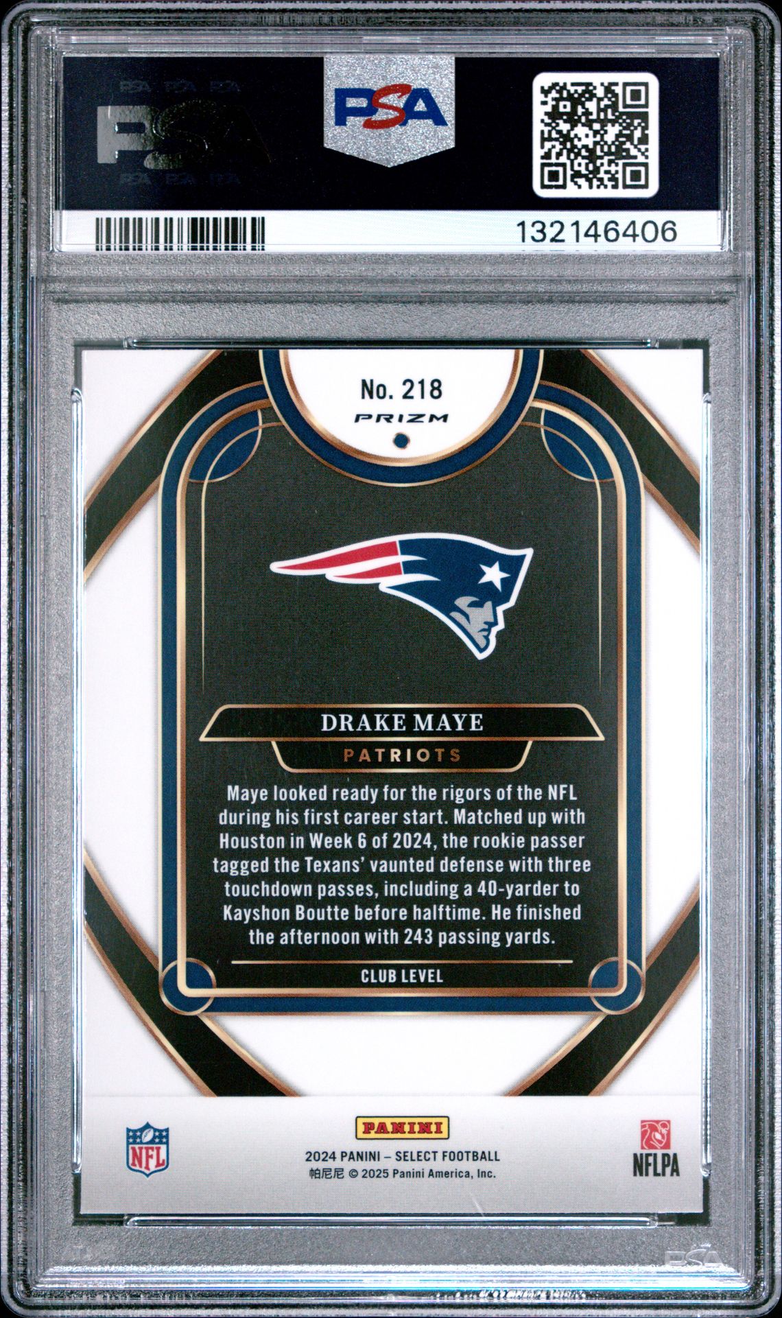 2024 Panini Select Drake Maye #218 (Red & Yellow Shock) Mint 9 back